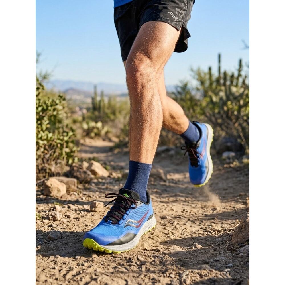 Saucony Peregrine 12 Trail Running Shoes Men's Size 11.5 Blue/Lime Excellent